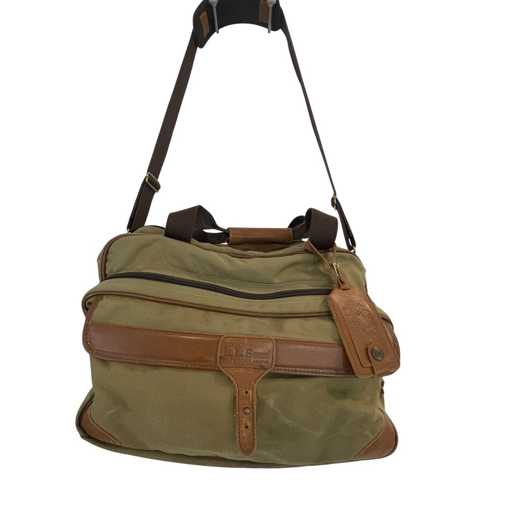 Vintage L.L.Bean Canvas Leather Duffel Travel Bag Carry On Shoulder Strap Tote